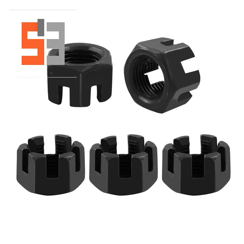 M16×1.5 Grade 4.8 Carbon Steel Black Oxide Slotted Castle Nut DIN 935